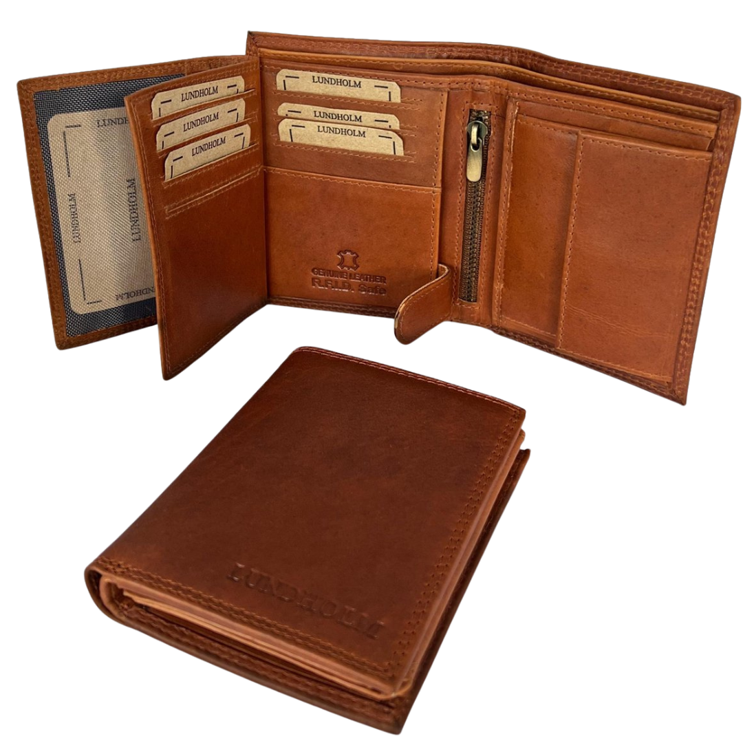 Lundholm Portemonnee heren luxe leer RFID anti-skim - Billfold Cognac