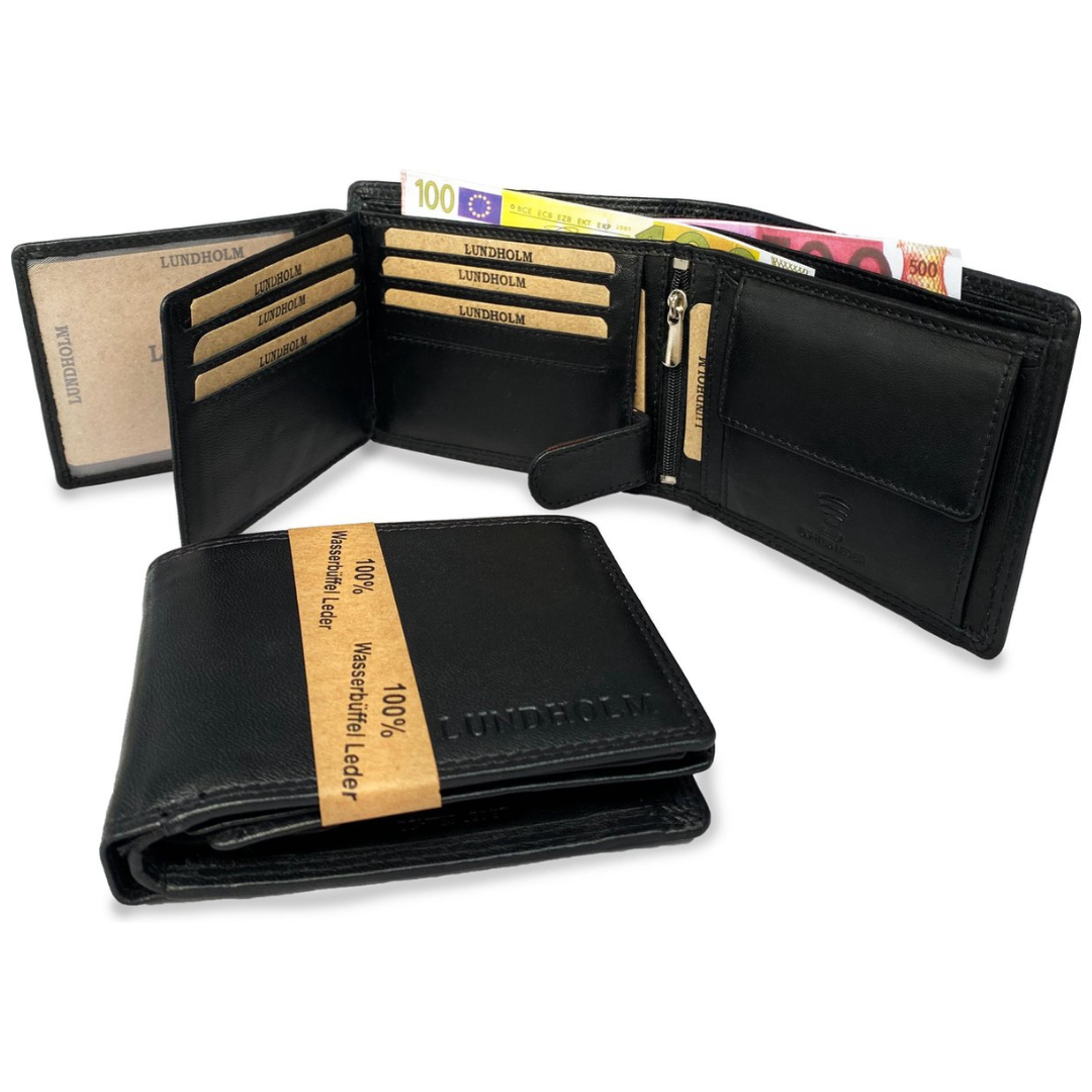 Lundholm RFID Leren heren portemonnee - Luxe Lederen Portefeuille - Cadeau voor Man - Zwart