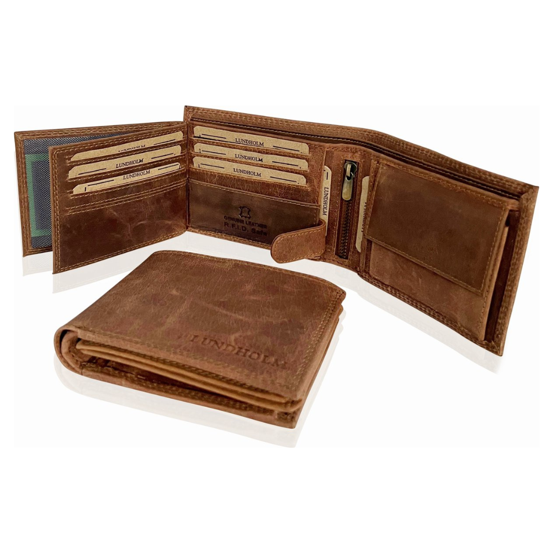 Lundholm billfold leren heren portemonnee met RFID bescherming - bruin