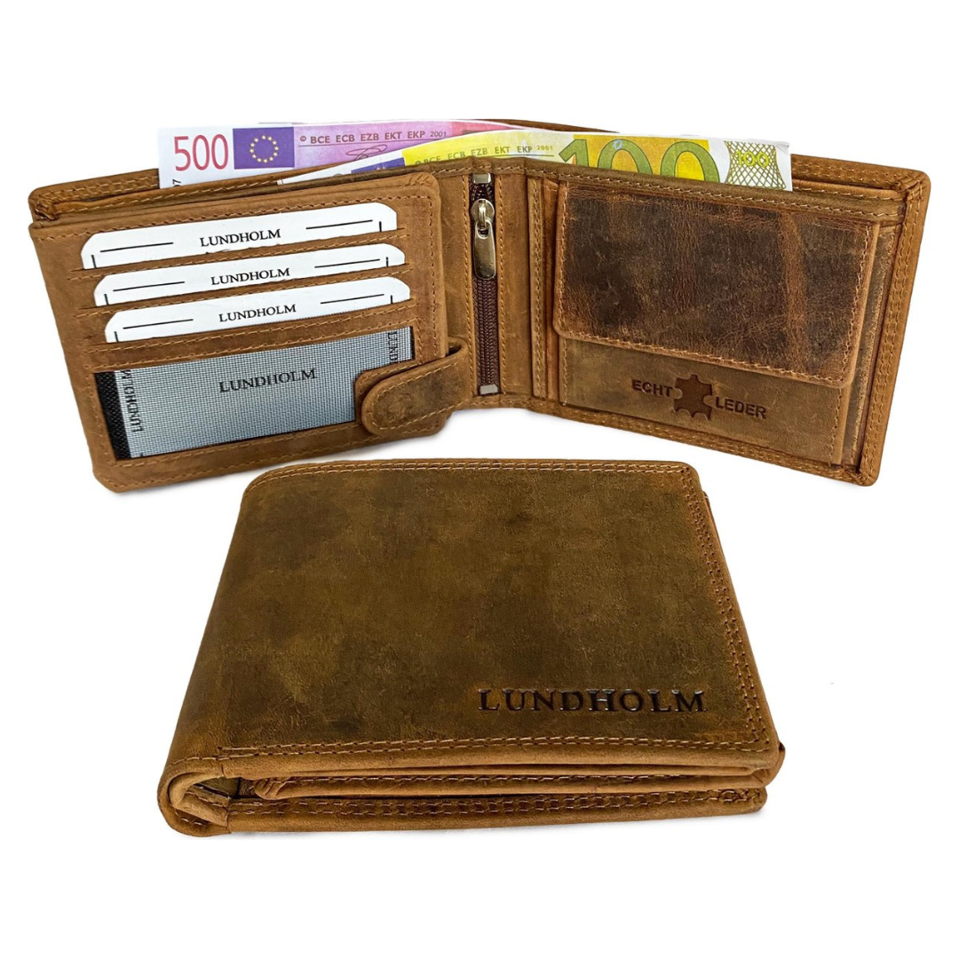 Lundholm leren portemonnee heren leer bruin hunter leer - portefeuille heren - hoogwaardig leer in compact, dun formaat