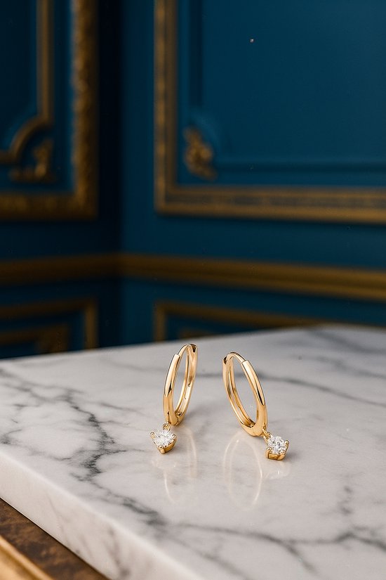 925 Sterling Zilveren Gold Plated Hoops met Sprankelende Zirkonia