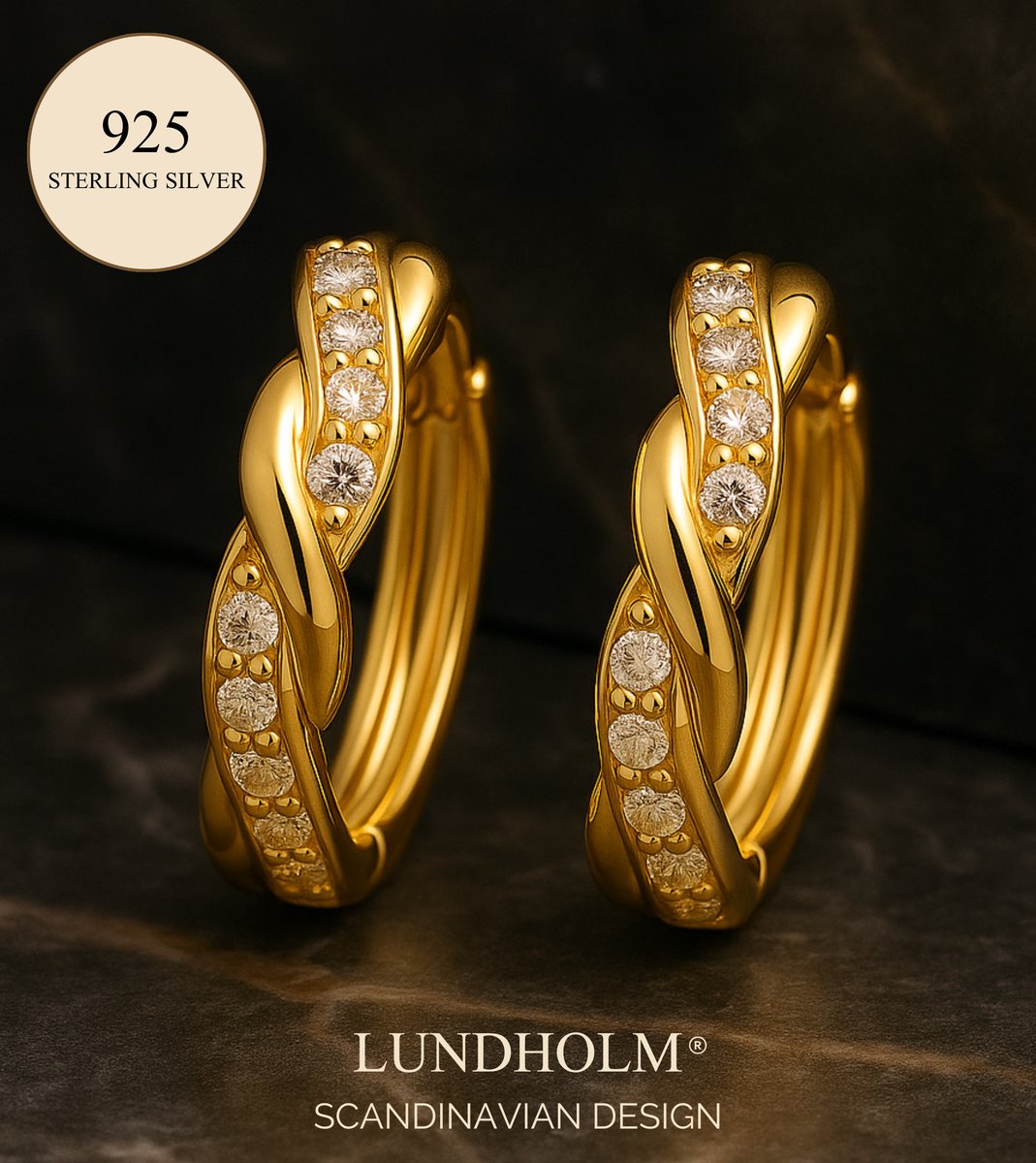 925 Sterling Zilver Vergulde Luxe Zilveren 925 Oorbellen Dames Zirkonia - Goudkleurige Oorbellen Minimalistisch Geometrisch Design