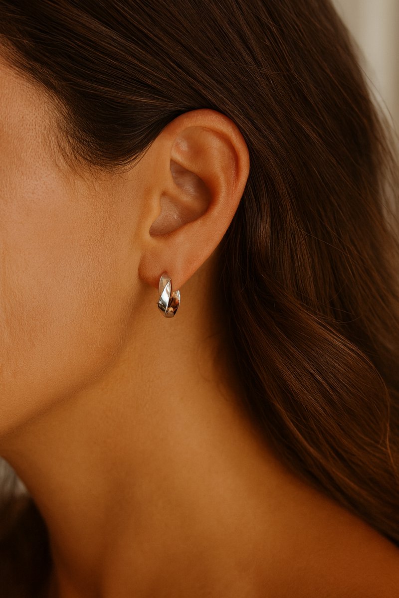 Luxe Sculpted 925 Zilveren Hoops - Geometrische Oorbellen Klein