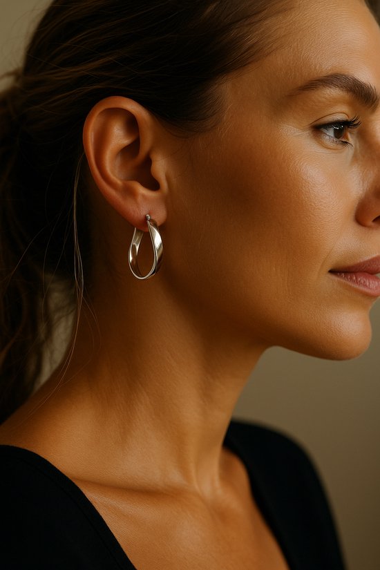 925 Zilveren Dames Sculpted Oorbellen - Geometrisch Design