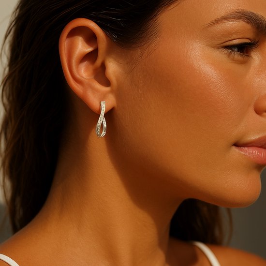 925 Zilveren Twist Hoops – Zirkonia Steentjes Oorringen
