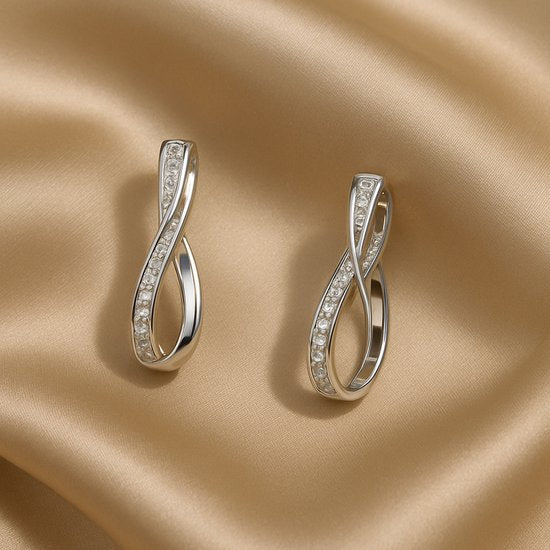925 Zilveren Twist Hoops – Zirkonia Steentjes Oorringen