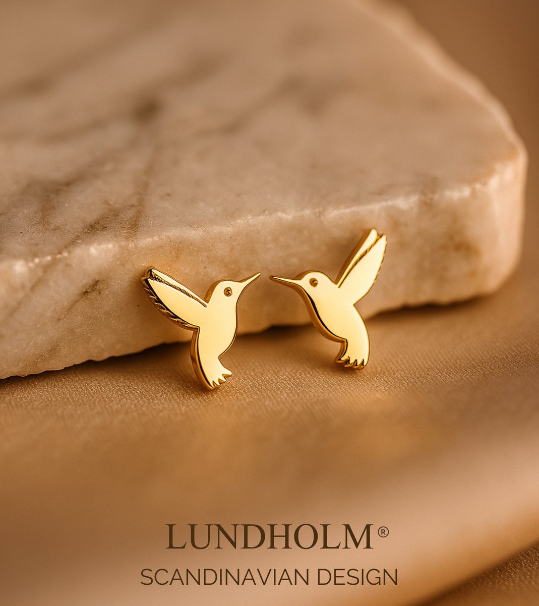 Kleine Oorknopjes Dames Goudkleurig Kolibrie – Premium Stainless Steel – Gold Plated – Elegante Vogel Oorbellen