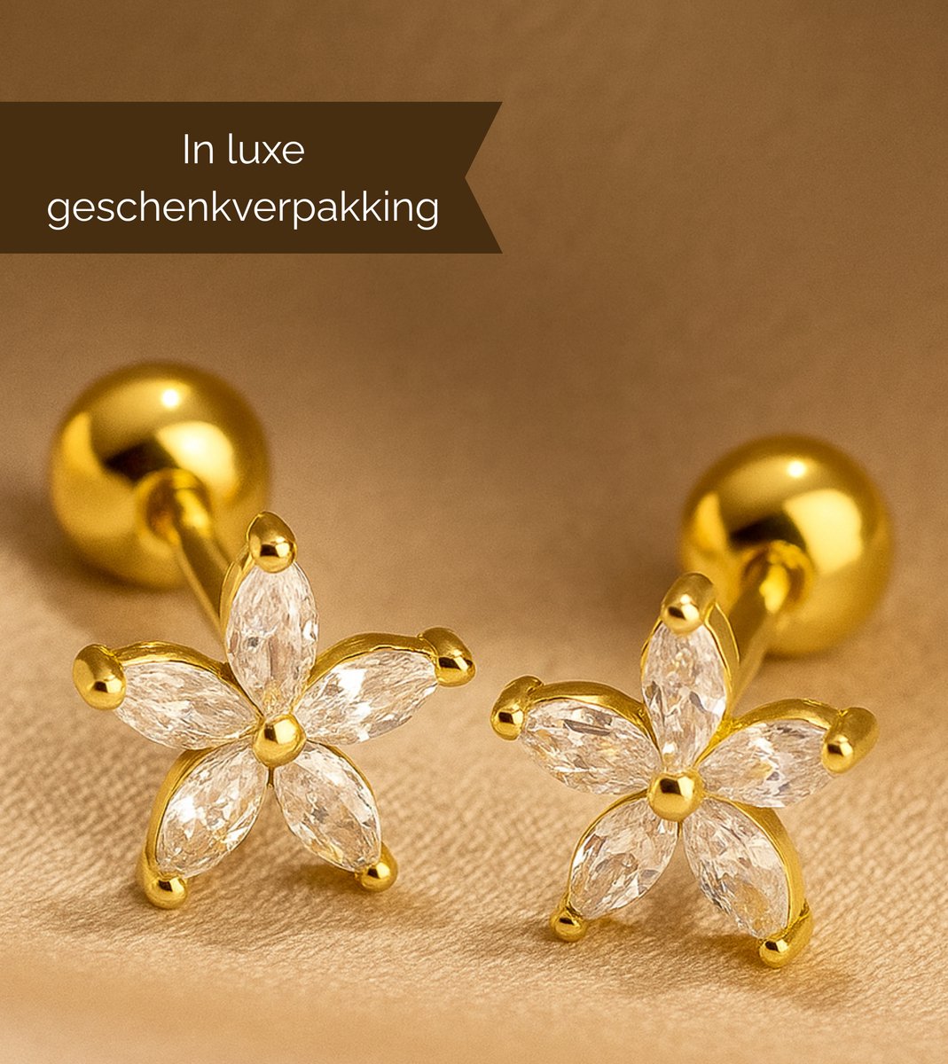 Luxe 925 Sterling Zilver Vergulde Kleine Oorbellen Dames Bloem - Goudkleurige Oorknopjes Bloemen Design