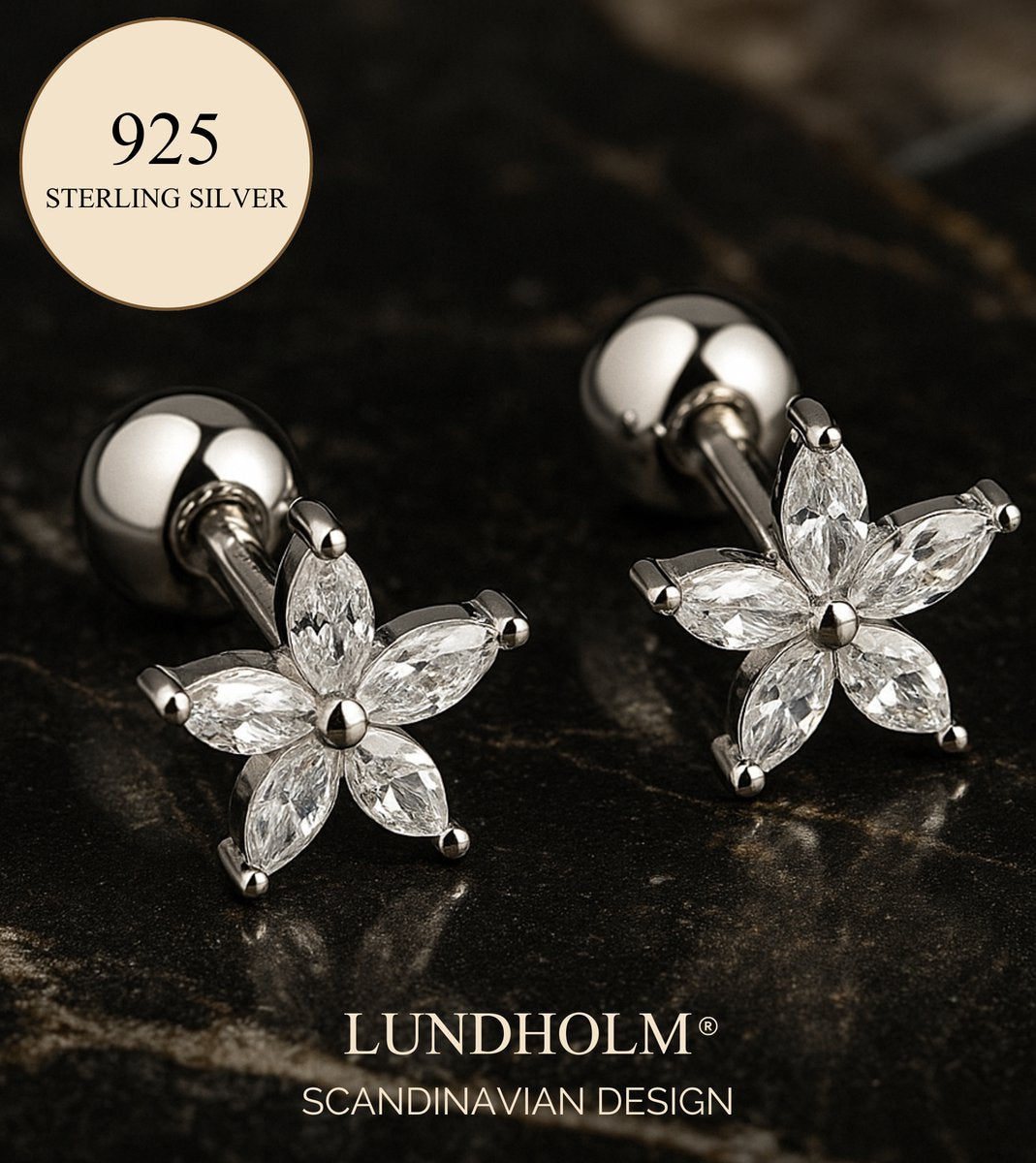 Luxe 925 Sterling Zilver Kleine Oorbellen Dames Bloem - Zilveren Oorknopjes Bloemen Design Minimalistisch
