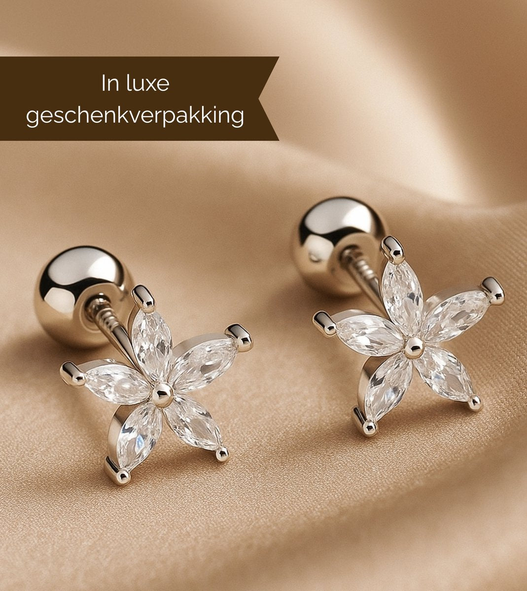 Luxe 925 Sterling Zilver Kleine Oorbellen Dames Bloem - Zilveren Oorknopjes Bloemen Design Minimalistisch