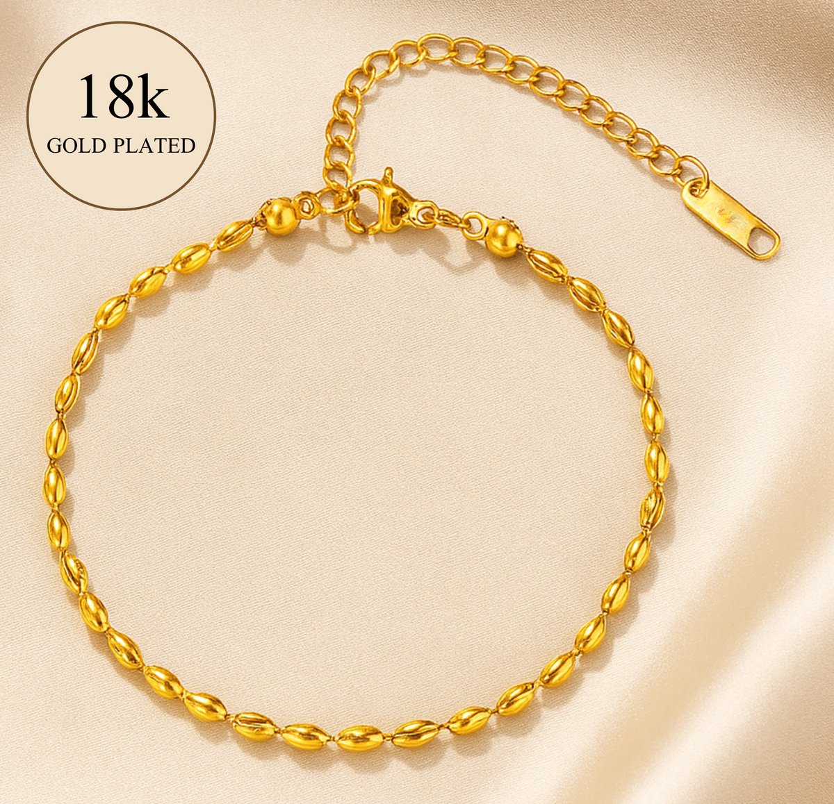 Luxe Armband Dames Schakel Goudkleurig – Schakelarmband met Ovale Kralen – Verstelbaar