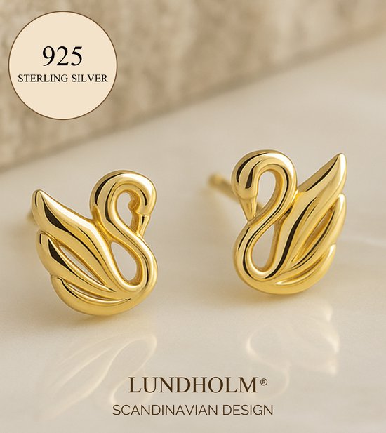 Luxe Kleine Oorknopjes Dames Goudkleurig Zwaan – 925 Sterling Zilver – Verguld – Elegante Zwaan Oorbellen Dames