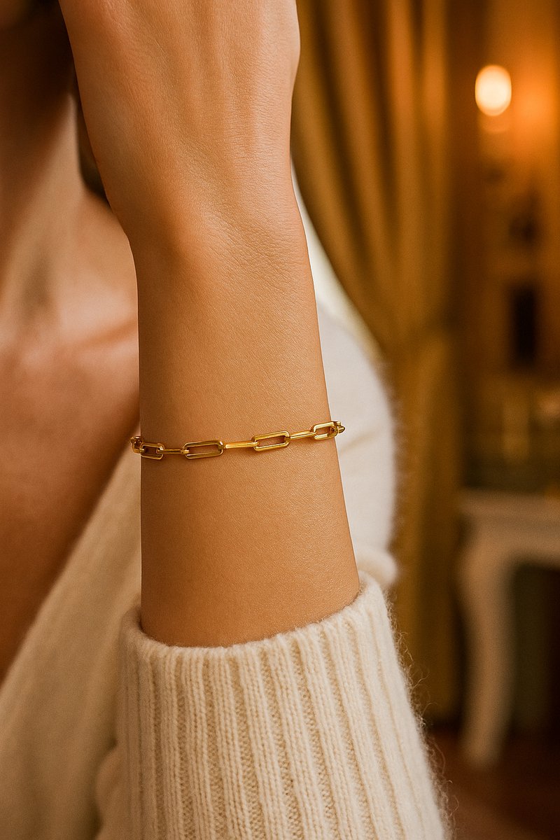 Luxe Premium Stainless Steel Gold Plated - Goudkleurige Schakel Armband Dames Paperclip