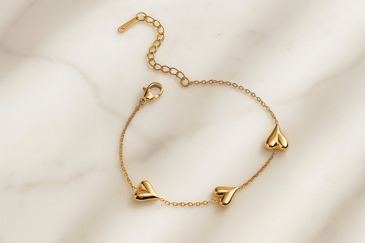 Luxe Premium Stainless Steel Gold Plated Armband Dames - Hartjes