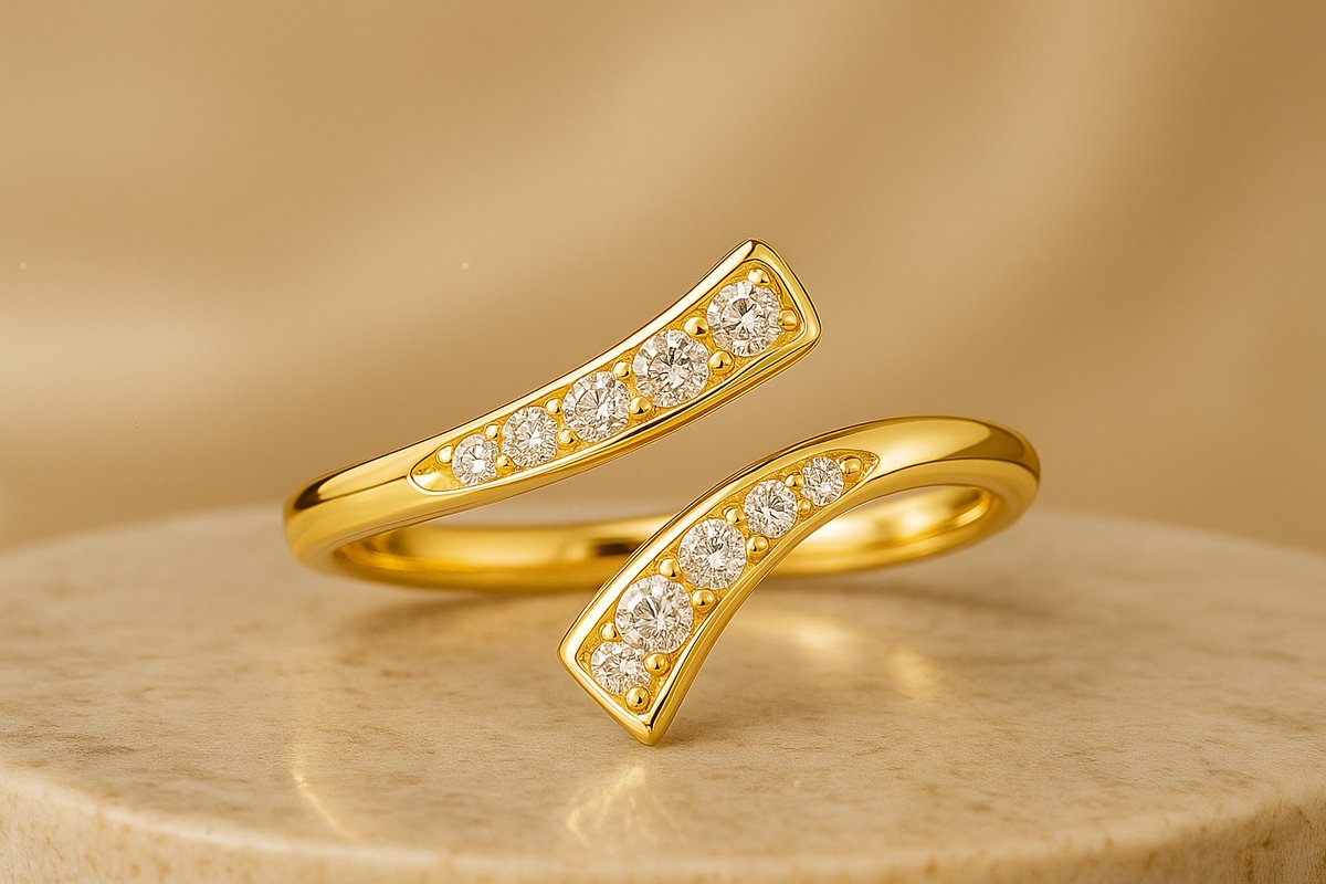 Luxe Zilveren Ring Verstelbaar – 925 Sterling Zilver – Gold Plated met Zirkonia