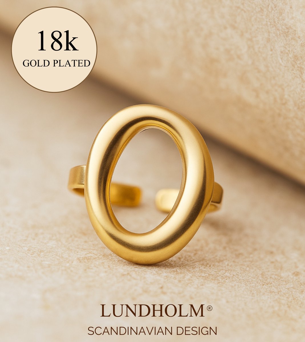 Premium Stainless Steel Statement Hoop Ring Dames Goudkleurig - Verstelbare Ring