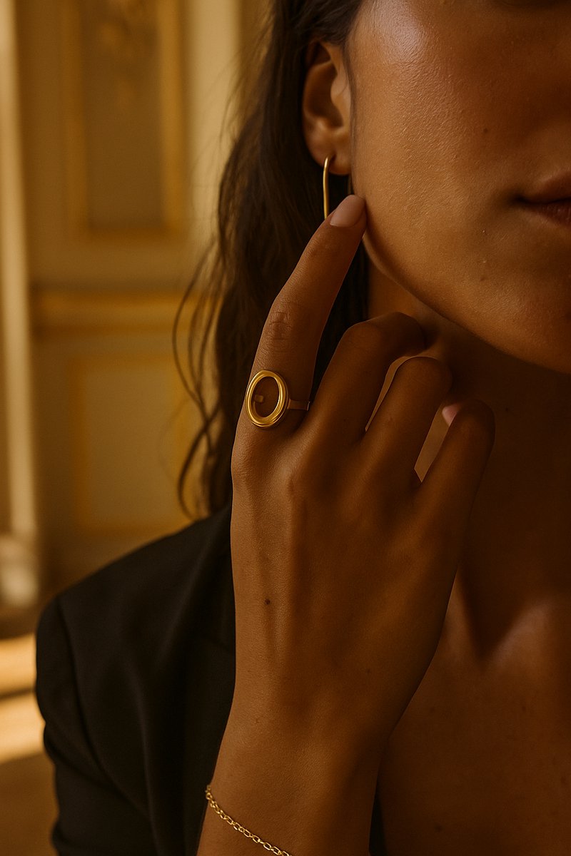 Premium Stainless Steel Statement Hoop Ring Dames Goudkleurig - Verstelbare Ring