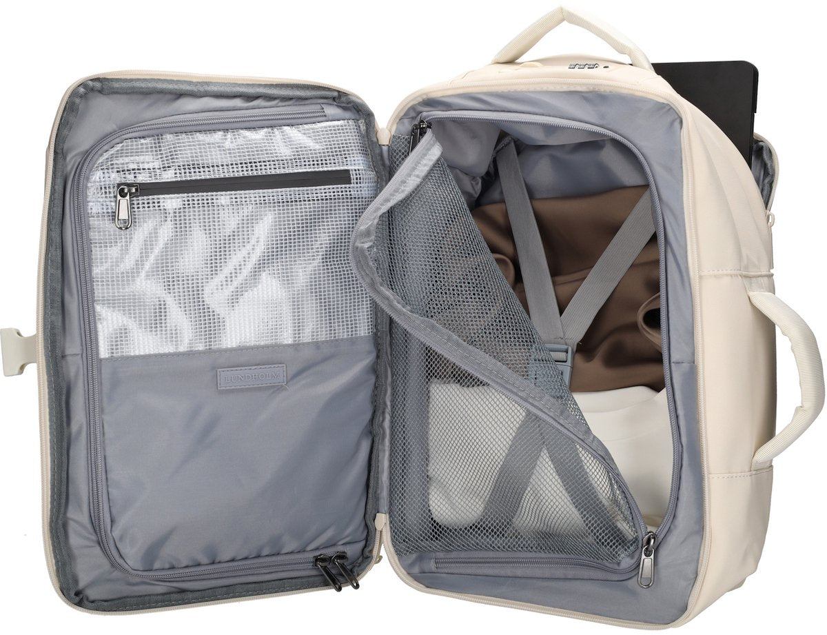 Lundholm Rugzak Underseater 40x30x20 - Rugtas Travel Laptoptas 15.6 inch met TSA slot - Reizen Handbagage Koffer als Rugtas - Maximale Inhoud - Cabin Approved - Scandinavisch Design Beige