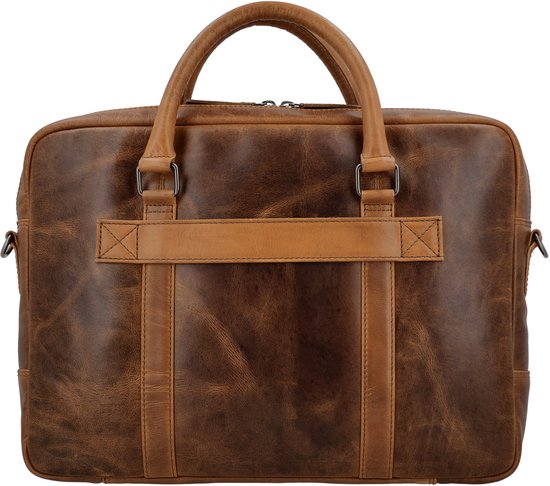 Luxe leren laptoptas 15 inch leer Bruin werktas schoudertas mannen aktetas - Werktas mannen echt leer - Luxe - Cognac