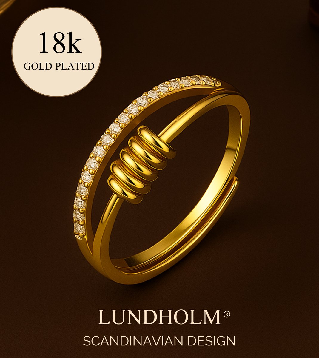 Luxe 925 Sterling Zilveren Gold Plated Anxiety Ring