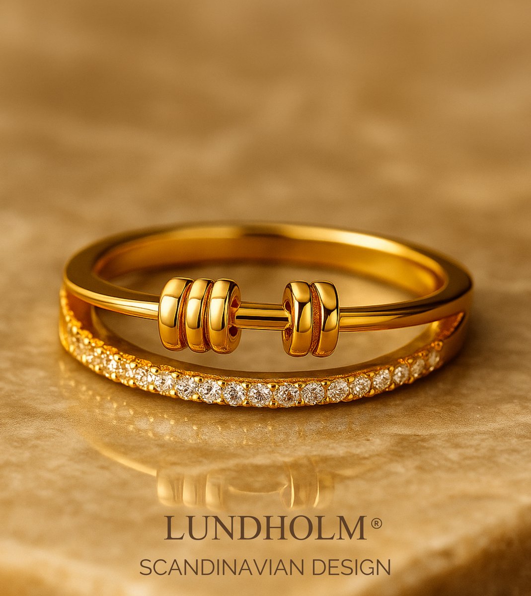 Luxe 925 Sterling Zilveren Gold Plated Anxiety Ring