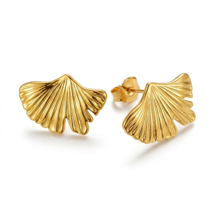 Tyra – Ginkgo Leaf Stud Earrings 2.3 cm – Gold-tone