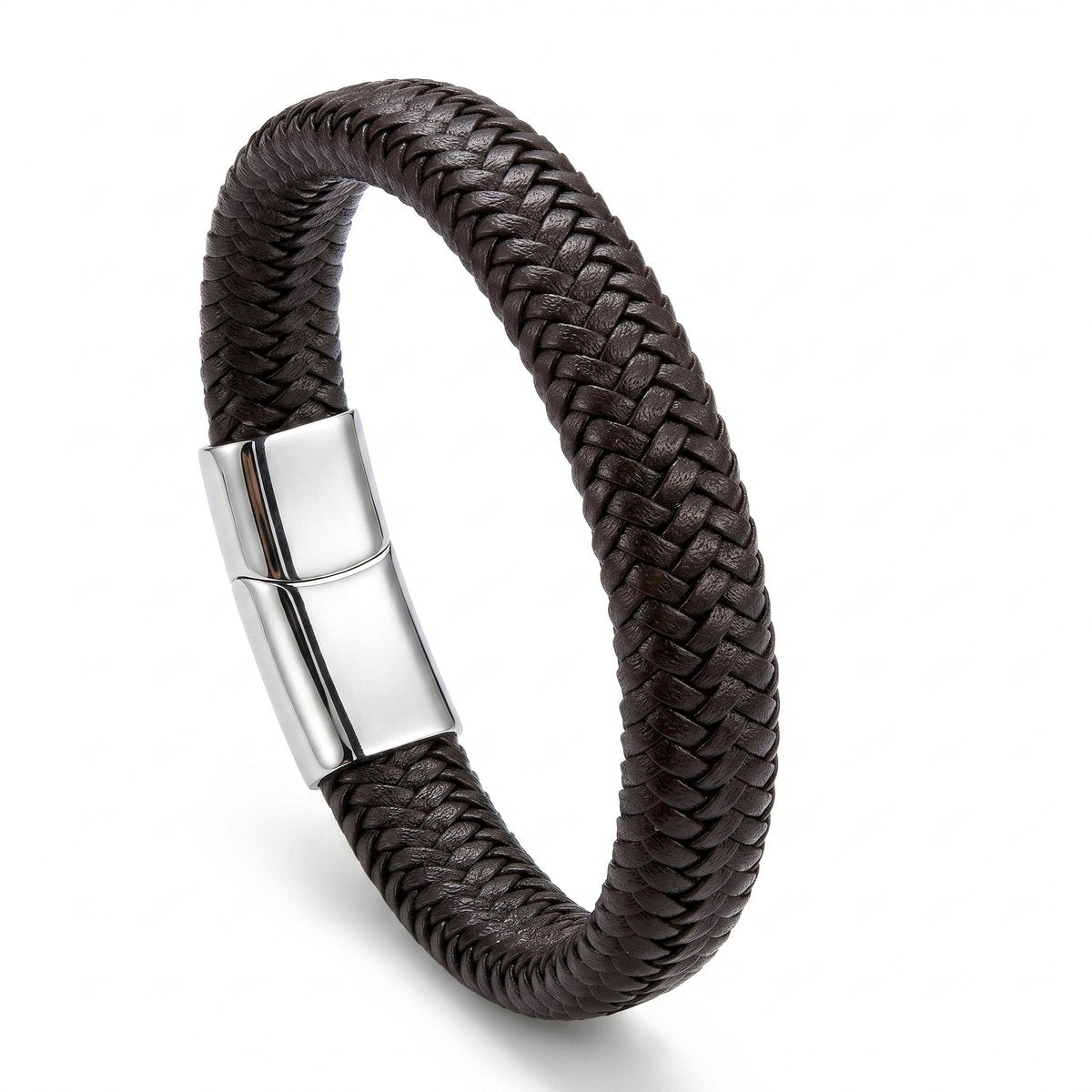 Lundholm Lars gevlochten leren heren armband zwart met stainless steel sluiting