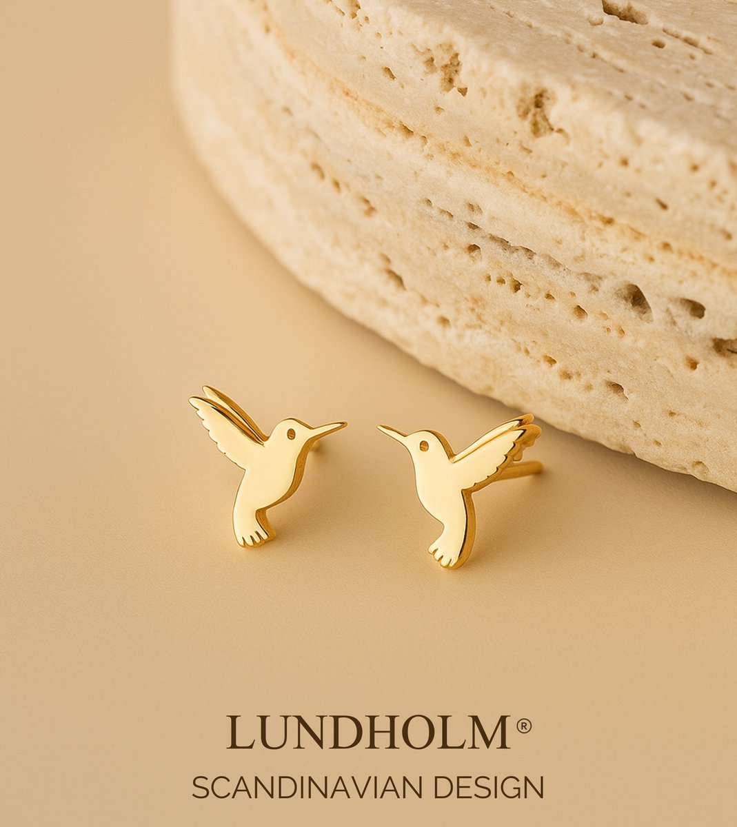 Lundholm Vivian – Kolibrie Oorknopjes Dames – Goud