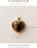 Lundholm Beatrice losse hanger hart tijgeroog, goudkleurig, maatindicatie