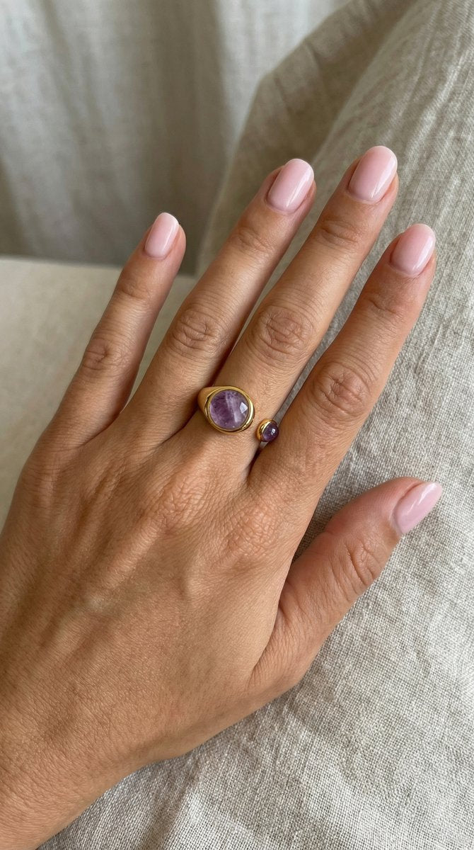 Sophia - Ring - Amethist - Stainless Steel - Verstelbaar