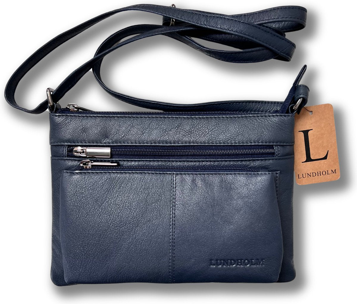 Lundholm Kopenhagen schoudertas donkerblauw leer dames — detail materiaal