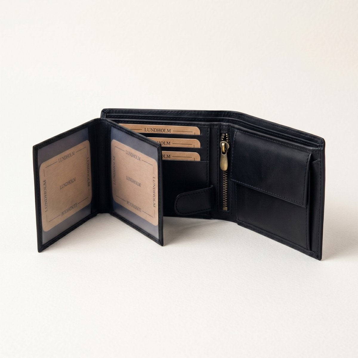 Lundholm Heren Portemonnee Leer Zwart - Luxe Hunter Rundleer - Billfold Portefeuille met RFID Bescherming - Cadeau voor Man