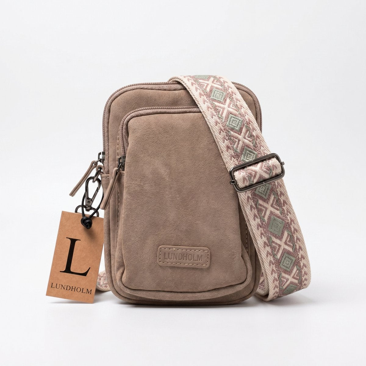 Lundholm Strömsund telefoontasje dames beige leer crossbody — vooraanzicht productfoto