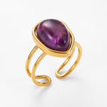 Lundholm Rosan statement ring dames goudkleurig met paarse natuursteen - stainless steel gold PVD
