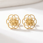 Lundholm Pia oorknopjes goud Bloem des Levens — nieuwe productfoto Flower of Life PVD plated stainless steel