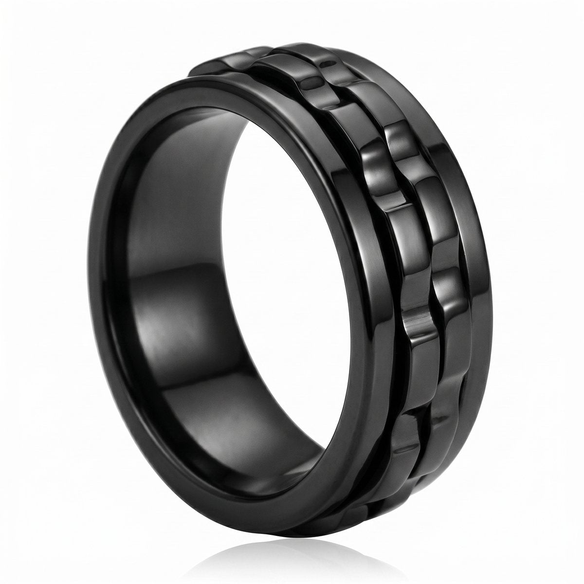 Lundholm Sten Heren Ring Zwart Fidget Spinner Ring