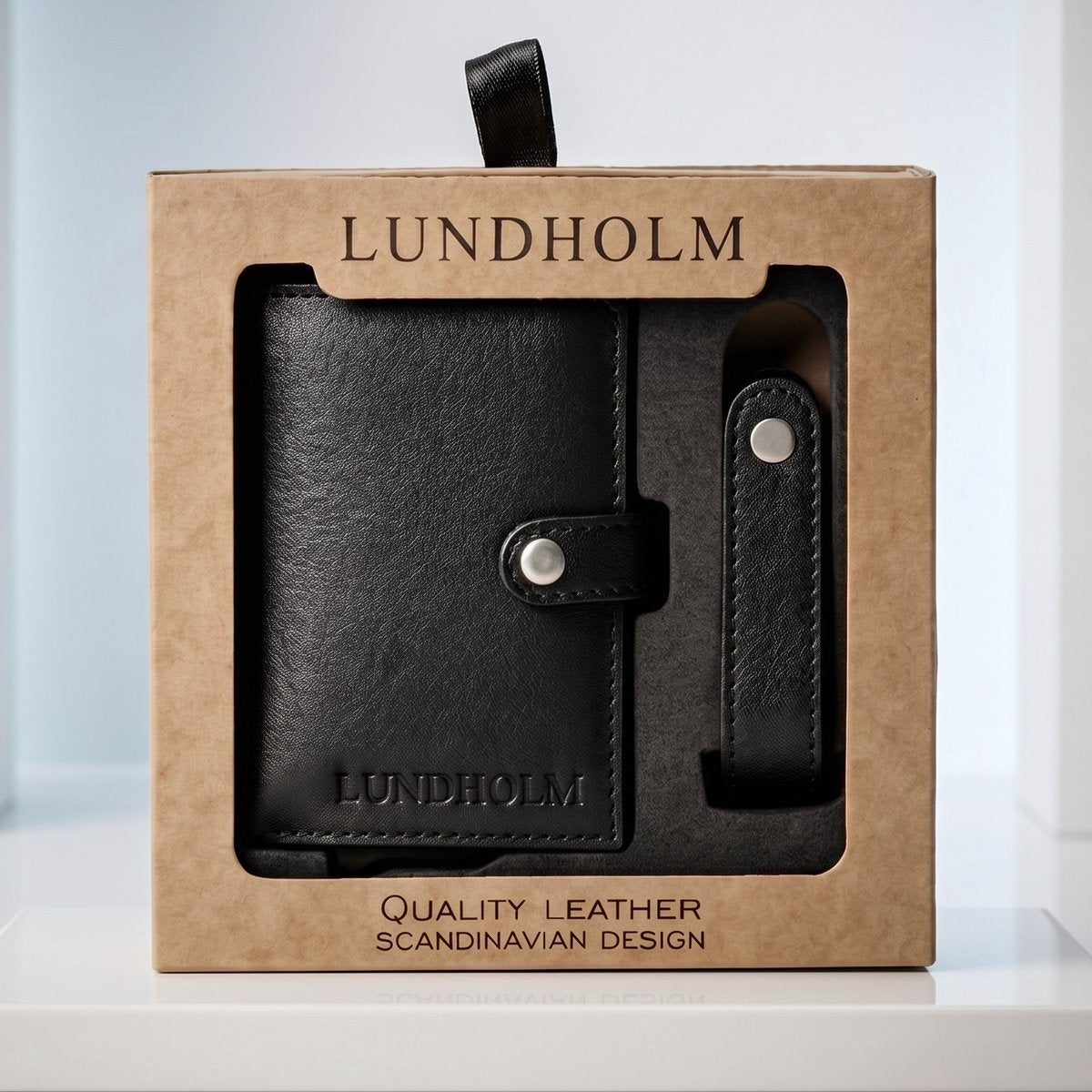Lundholm Örebro cadeauset mannen zwart: leren pasjeshouder en sleutelhouder in geschenkdoos