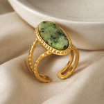 Lundholm Sienna – Verstelbare Statement Ring met Natuursteen – Goudkleurig – Groen