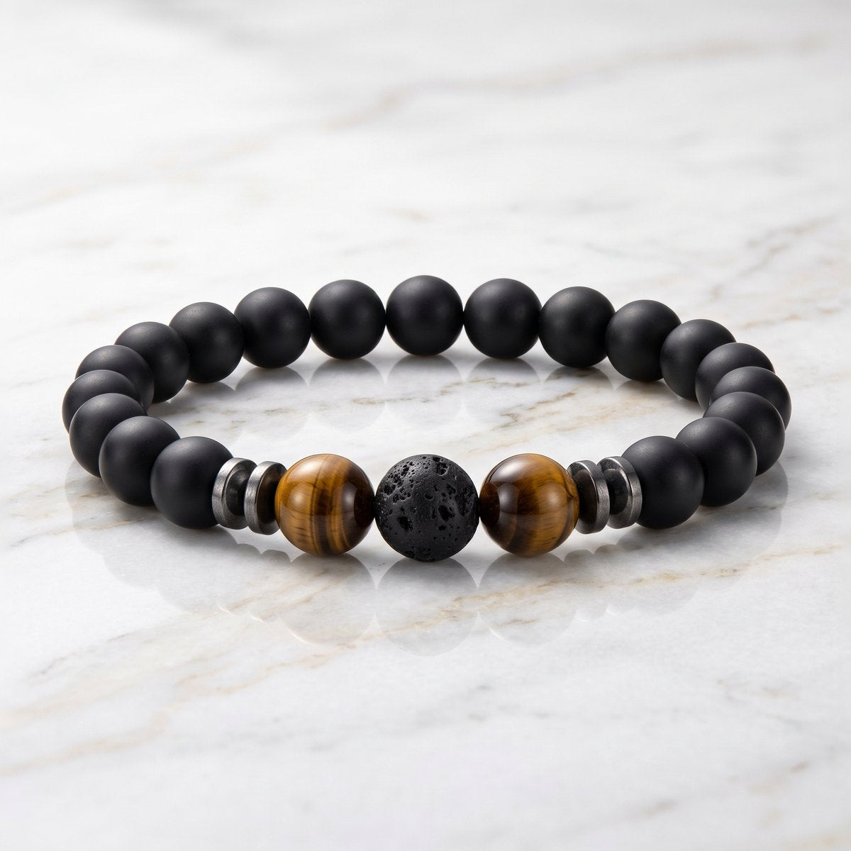 Lundholm Hakon Heren Armband Tijgeroog Lavasteen
