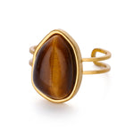 Lundholm Rosan statement ring dames goudkleurig met bruine tijgeroog natuursteen - stainless steel gold PVD