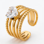 Lundholm Madelyn ring dames goudkleurig met hart steen, premium stainless steel verstelbare statement ring, Scandinavisch design