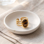Sunniva Ring Stainless Steel Statement Ring met Ovale Tijgeroog Steen Verstelbaar Goudkleurig foto 4