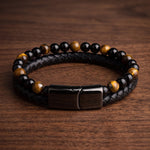 Lundholm Arvid Armband close-up detail kunstleer en tijgeroog