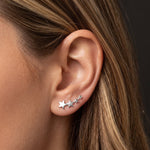 Lundholm Sterre oorbellen zilver - ear climber sterretjes stainless steel