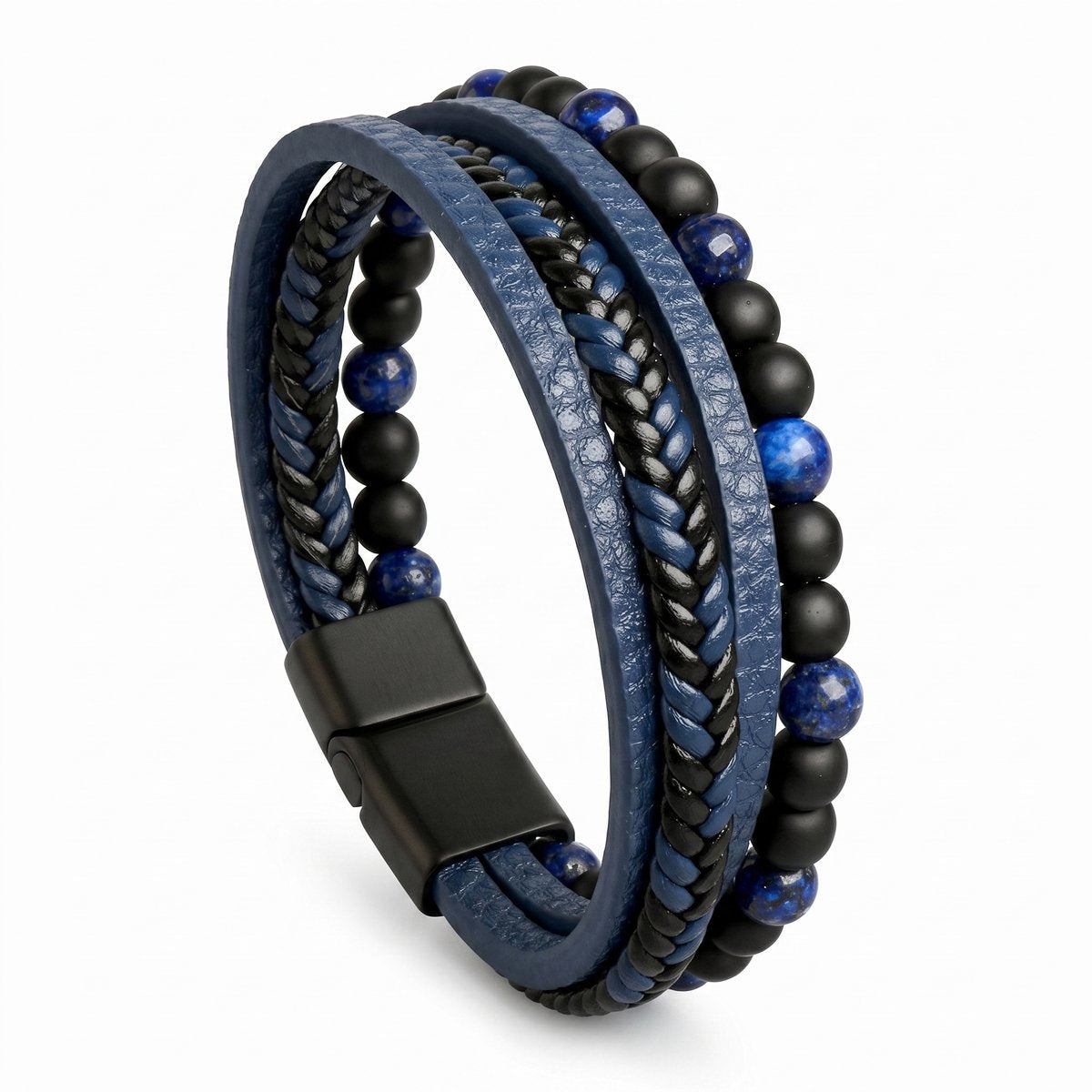 Lundholm Björn armband heren blauw kunstleer met blauwe natuursteen kralen