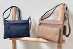 Lundholm Kopenhagen schoudertas taupe leer dames — lifestyle outdoor styling