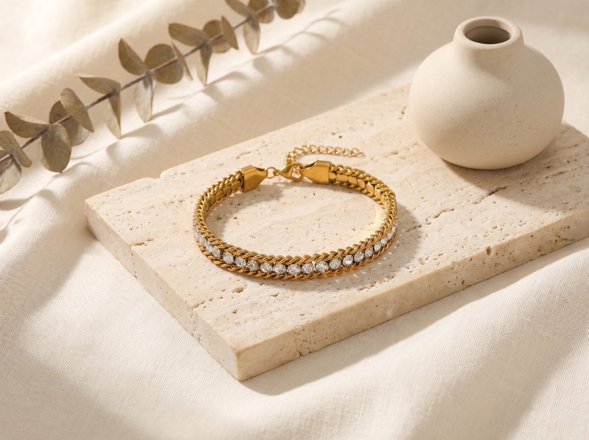 Lundholm Iza – Schakelarmband met Zirkonia Dames – Goudkleurig