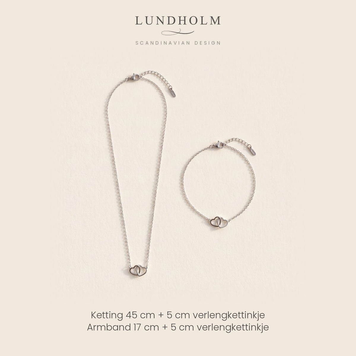 Tova Sieradenset Dames Stainless Steel Hartjes Ketting en Armband Zilverkleurig foto 3