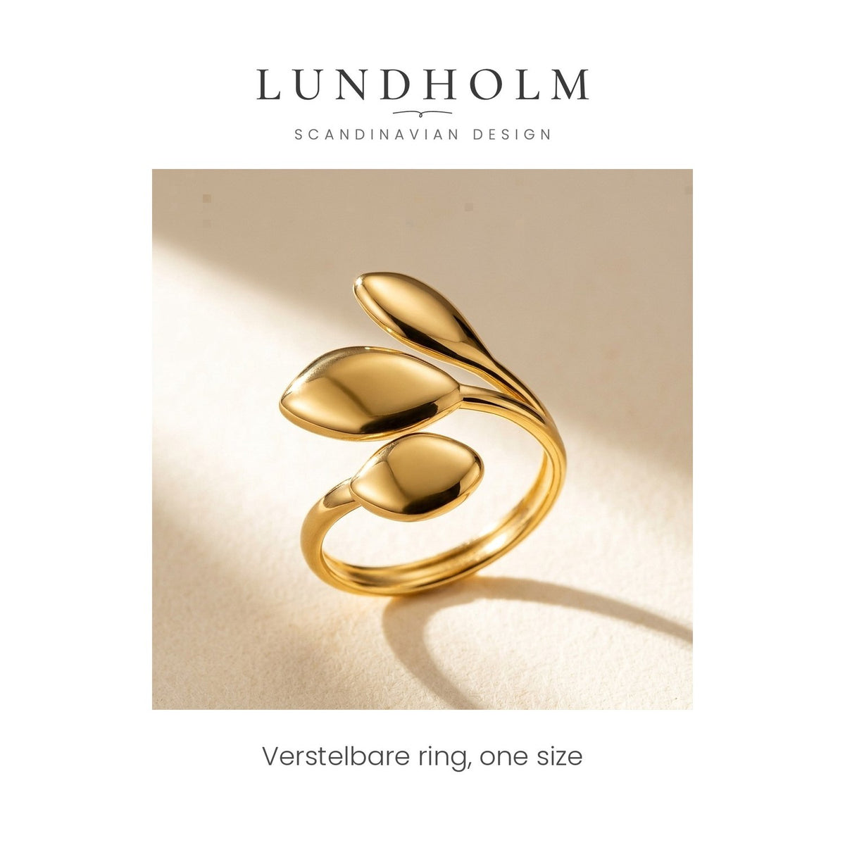 Lundholm Vilma blaadjes ring goudkleurig, detail