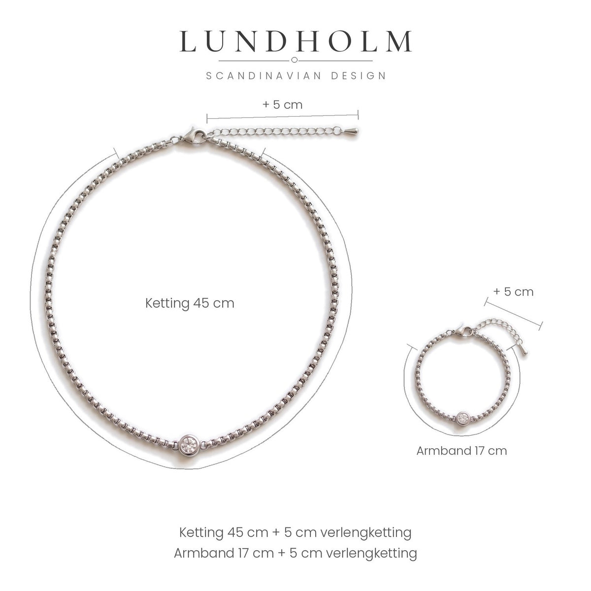 Lundholm Anah – Zirkonia Sieradenset met Ketting en Armband – Zilverkleurig – foto 4